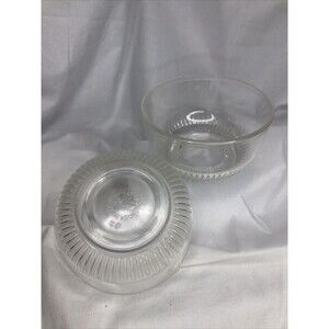 Set of 2 Vintage PYREX Ribbed Clear Glass Bowls 4.5" Old Trademark USA CUTE!!